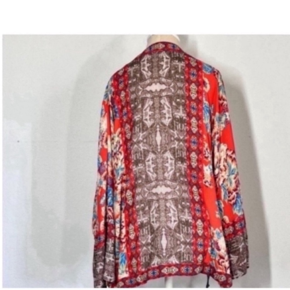 Free People Floral V-Neck Blouse - Red and Blue - Picture 3 of 7